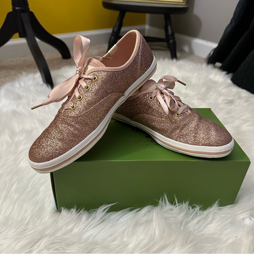 Kate Spade Keds Champion Glitter Rose Gold Girls 5 Shoes
